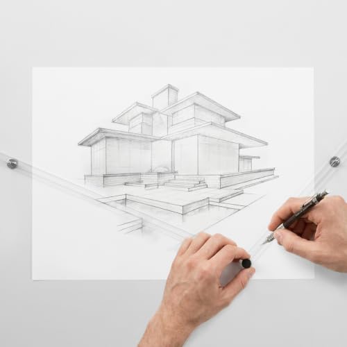 Koala Tools Perspective Ruler (16") – Portable 2-Point Perspective Drawing Tool with Repositionable Vanishing Point Pegs and Transparent Pivoting Rulers for Architecture, Art & Design