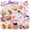 Koazava 108 Pcs Halloween Stickers, Cute Ghost Pumpkin Decals for Kids Craft, Holographic Self-Adhesive Sticker for Halloween Party Favor Decor Supplie Classroom Reward Envelope Card Seal, 2x2in Each