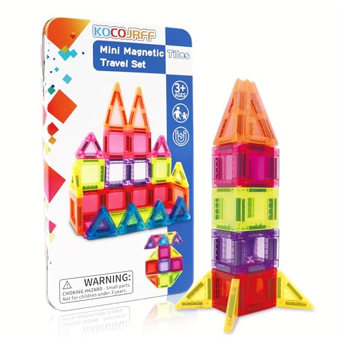 kocojrff 57PCS Magnetic Tiles Mini Travel Kids Set, Educational Learning Sensory Toys,Preschool Classroom Magnetic Blocks Building Kids Toys & Games, for 3-8 Year Boys Girls Birthday Gift
