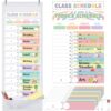 Kolldenn Daily Schedule Pocket Chart, 13+1 Scheduling Pocket Chart with 32 Pieces Reusable Cards Visual Schedule for School Office Home Preschool Activity(Pastel)