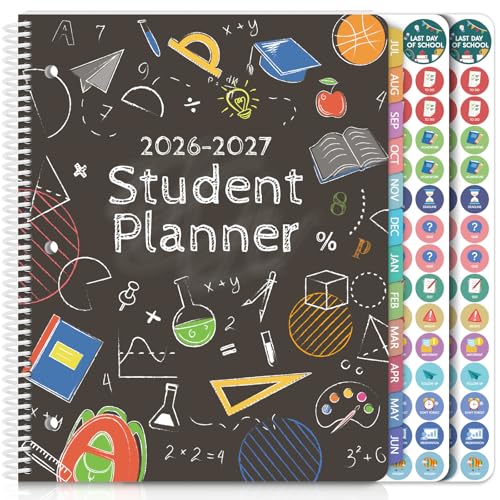 KONVINIT Student Planner 2026-2027, 1.1" x 8.5" Academic Planner Calendar 2026 (July 2026 - June 2027), 12 Months Weekly & Monthly Planner with Stickers & Twin-Wire Binding for Homework, School Supplies, Teachers & Students, Black