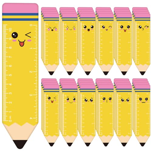 Kosiz 120 Pcs Cute Pencil Bookmarks Ruler Bulk Gifts Back to School Gifts Classic Yellow Spiritual Reading Rulers Party Favors for Classroom Rewards Booklover Students Office Favors
