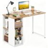 KOTEK 45 Inch Computer Desk, White Modern Home Office Desk W/Storage Shelve