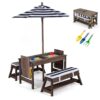 KOTEK Kids Picnic Table with Umbrella, Wooden Sand & Water Table