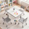 KOTEK Kids Table and 4 Chairs, Graffiti Desktop, Height Adjustable (Grey)