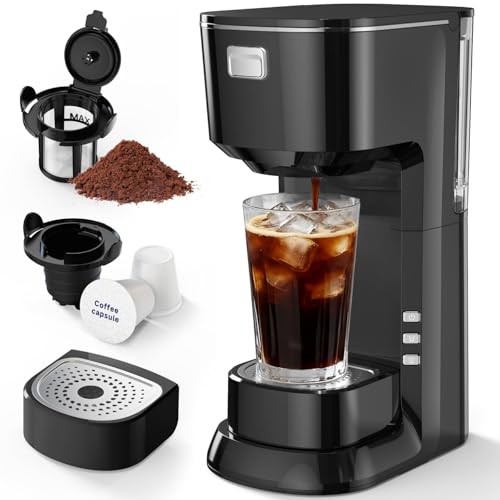 KOZZEWARM Coffee Maker, 2 in 1 Single Serve Brewer Compatible with K Pods & Ground for Men and Women, 6-24oz and 2-4 Mins Rapid Brew, Compact Coffee Machine for Kitchen Office RV Camping-Black