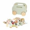 KQFCAZRE 31 Pieces Wooden Food Truck Playset Great Gift Wooden Picnic Cart Set Kids Play Wood Snack Cart for Young Children, Playroom