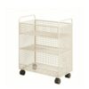 KQFCAZRE Mesh Storage Rack Open-Grid Three-Tier Organizer Industrial Style Bookshelf with Handles for Teachers, Beneath-Desk, White, Three-Tier with Wheels