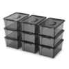 Krihan 9-Pack Plastic Storage Bins with Lids, 6 Quart Stackable Organization Containers with Latch Buckle.Clear Black