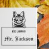 Kurilian Bobtail Cat Peeking Ex Libris Book Stamp, Duo Hand Mount