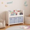 Kusupalm 3 Tier Kids Bookshelf with Fabric Bins White