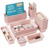 Kutesna 25 PCS Pink Drawer Organizer Set, 4 Size Interlocking Plastic Storage Bins for Office Supplies, Jewelry Makeup Vanity, Bathroom Kitchen, Home Organization Closet, Gadgets Small Items