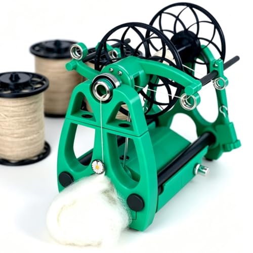 KxTsng 12v Electric Yarn Spinner Winder Spinning Wheel, Spinning Wheel for Wool, with 3 Spools, Adjustable Speed, Forward & Reverse for S/z Twist, for Mini Mill and Studio Green