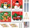KYOQFVN 4 Pack Christmas Paint by Numbers Kit for Kids with Frame-Wooden Easel, Christmas Paint by Numbers for Kids Ages 4 8 12, Easy Acrylic Oil Painting Kits for Home Wall Decoration 8x8 inch