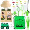 Kyson Kids Explorer Costume and Bug Catcher Kit 22Pcs with Vest,Hat,Net,Tweezers-Safari Camping Adventure Gear for Outdoor Exploration Ages 3-8 Boys Girls (Khaki)