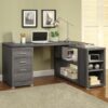 L-Shape Office Desk with Drawers and Shelves, Weathered Grey