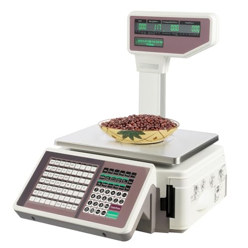 Label Printing Scale, 66lbs Commercial Electronic Computing Scale, Digital Cial Food Scale Price Calculator Electronic Equipment with Thermal Label Printer & Barcode Stickers for Supermarket Cafes