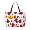 Ladybug Red Black Dots White Large Beach Tote Bag For Women With Zipper & Wet Pocket, Lightweight Foldable Gym Tote For Travel, Grocery, Swim, Sports