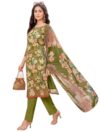 ladyline Womens Casual Cotton Printed Kurta Pants Set with Chiffon Dupatta (46/ Green)
