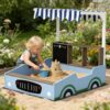 lafengyan Outdoor Wooden Sandbox for Kids - Multifunctional Play Station