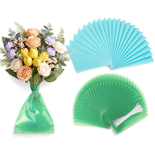 Lallisa 100 Pack Triangle Floral Foam with Fresh Flower Shipping Bags and Zip Ties, Bouquet Transport Kit for Florist Packaging, Leak Resistant Arrangement for Keeping Blooms Hydrated