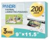 Laminating Sheets, PANDRI 200 Pack Thermal Laminator Pouches Holds 8.5 x 11 Inch, 3 Mil Clear Laminator Paper 9 x 11.5 Inch, Letter Size