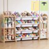 LAMU 3-in-1 Toy Organizer with Bookshelf, Stuffed Animal Storage with 12 Bins and 3 Shelves, Wooden Book Shelf for Playroom Kids Room Nursery Bedroom Living Room Decor, White