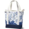 Lands' End Print Zip Top Canvas Tote Blue Vintage Floral Medium Regular Handle