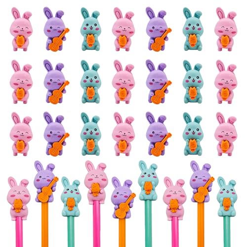 LanMa 30 Pack Pencil Erasers Toppers,Cute Rabbit Pencil Top Cap Erasers for Kids Classroom Prizes,Game Reward,Easter Egg Fillers,Back to School Supplies,Goodie Bag Stuffers,Party Favor