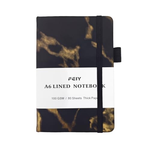 LANSEISTENJI Hardcover Journal Notebook, A6 Lined Writing Journal, 80 Pages, 5.7 x 3.93in, Classic Ruled Notebook for Work, Travel & Daily Use,set of2,Gilded