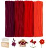 LansinLife 400 Pcs Pipe Cleaners Bulk, 4 Color Red 7MM Thick Fluffy Chenille Stems for Crafts, Pipe Cleaners Flower Kit with 1Pcs Storage Bag for DIY Animals, Flowers, Party Decoration (Red)