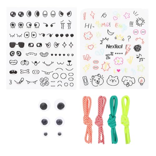Lantern Art & Craft Kit, DIY Decorating Craft Kits, Cute Cartoon Make a face Stickers, 2 Sheets Embossing Facial Stickers, 3 Pairs of Googly Eyes, 4 Pairs of Multi-Color Strings