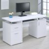 Laptop Desk for Bedroom，White Computer Desk with 2 Drawers and Cabinet