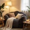 Large Bean Bag Chair for Adults, Floor Reading Boneless Sofa Chair Seating with Petal Backrest, Flower Plush Cozy Single Lounger for Bedroom, Living Room (Antique Grey)