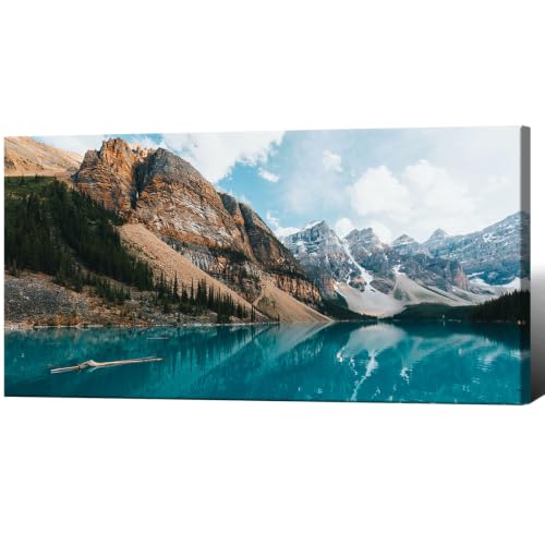 Large Moraine Lake Wall Art Banff National Park Rocky Mountain Canvas Poster Turquoise Lake Reflection Canada Wilderness Landscape Print Farmhouse Nature Decor for Living Room 24x48inch Framed