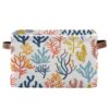Large Storage Basket Sea Corals and Seaweed Foldable Storage Box Organizer Bins with Handles for Bedroom Home Office
