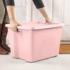 Large Storage Bin, 18 Gallon Plastic Storage Container with Snap-On Lid, Pink