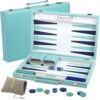 Large Turquoise Backgammon Set for Adults - Classic Board Game for 2 Players Adults and Kids - Premium 15 Inch Backgammon Board with 32 Playing Pieces in Quality PU Leather Case