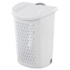 Large Wheeled Plastic Laundry Hamper, Rolling Clothes Basket With Retractable Pull Handle & Flip‑Top Lid, Lilac, Ventilated Bin For Bedroom, Bathroom, Dormitory(White)