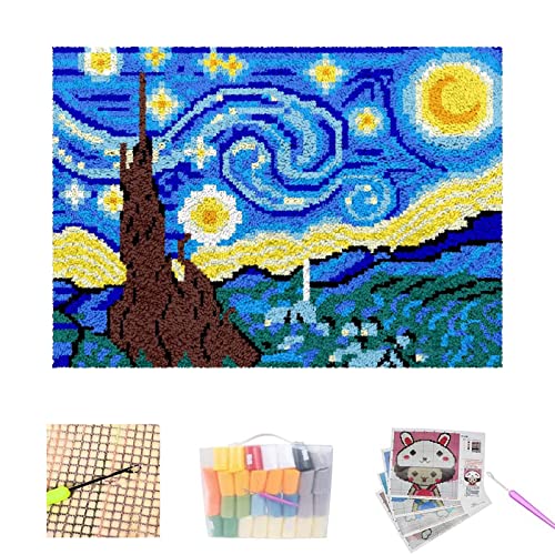 Latch Hook Rug Kit Carpet Tapestry with Crochet/Colorful Pre-Printed Mesh Embroidery Needlework DIY Yarn Hooking Craft for Adult Kid Crocheting Parent-Child Interaction Gift (F 80 * 115cm)