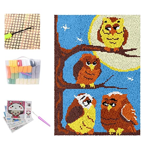 Latch Hook Rug Kit Carpet Tapestry with Crochet/Colorful Pre-Printed Mesh Embroidery Needlework DIY Yarn Hooking Craft for Adult Kid Crocheting Parent-Child Interaction Gift (C80 * 115cm)