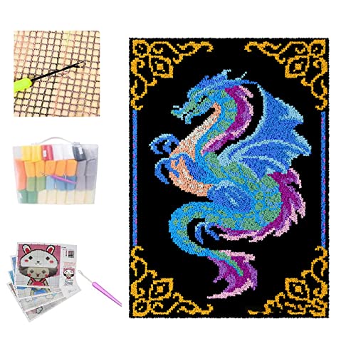Latch Hook Rug Kit Carpet Tapestry with Crochet/Colorful Pre-Printed Mesh Embroidery Needlework DIY Yarn Hooking Craft for Adult Kid Crocheting Parent-Child Interaction Gift (C80 * 115cm)