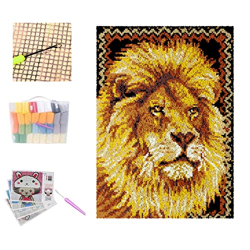 Latch Hook Rug Kit Carpet Tapestry with Crochet/Colorful Pre-Printed Mesh Embroidery Needlework DIY Yarn Hooking Craft for Adult Kid Crocheting Parent-Child Interaction Gift (C80 * 115cm)