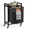Laundry Basket, Laundry Sorter with Shelf & 1 Pull-Out Removable Bags, Castors and Adjustable Feet, 12.4 Gallons (47 Liters) for Laundry Rooms, Bathrooms & Dorms