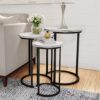 Lavish Home Round Nesting Tables Set of 3, Faux Marble Tabletop, White