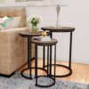 Lavish Home Round Nesting Tables Set of 3, Woodgrain-Look Top, Gray-Brown