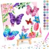 LCOZX 3D Butterfly Diamond Art Kit Girls 8-12 with Shaped Wood Stand