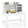 LDAILY Computer Hutch Desk with Power Outlets for Dorm Office White