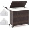 LDAILY Laundry Hamper with Wheels, 3 Section 125L Rattan Sorter with Lid