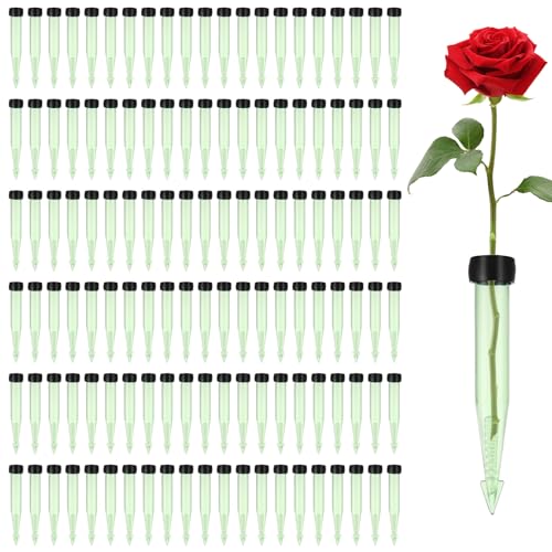 LDHHYH 150 Pack 4 Inch Floral Water Tubes with Caps, Plastic Green Flower Water Tubes, Water Tubes for Flower, Single Floral Tubes for Fresh Flower Arrangement Decoration